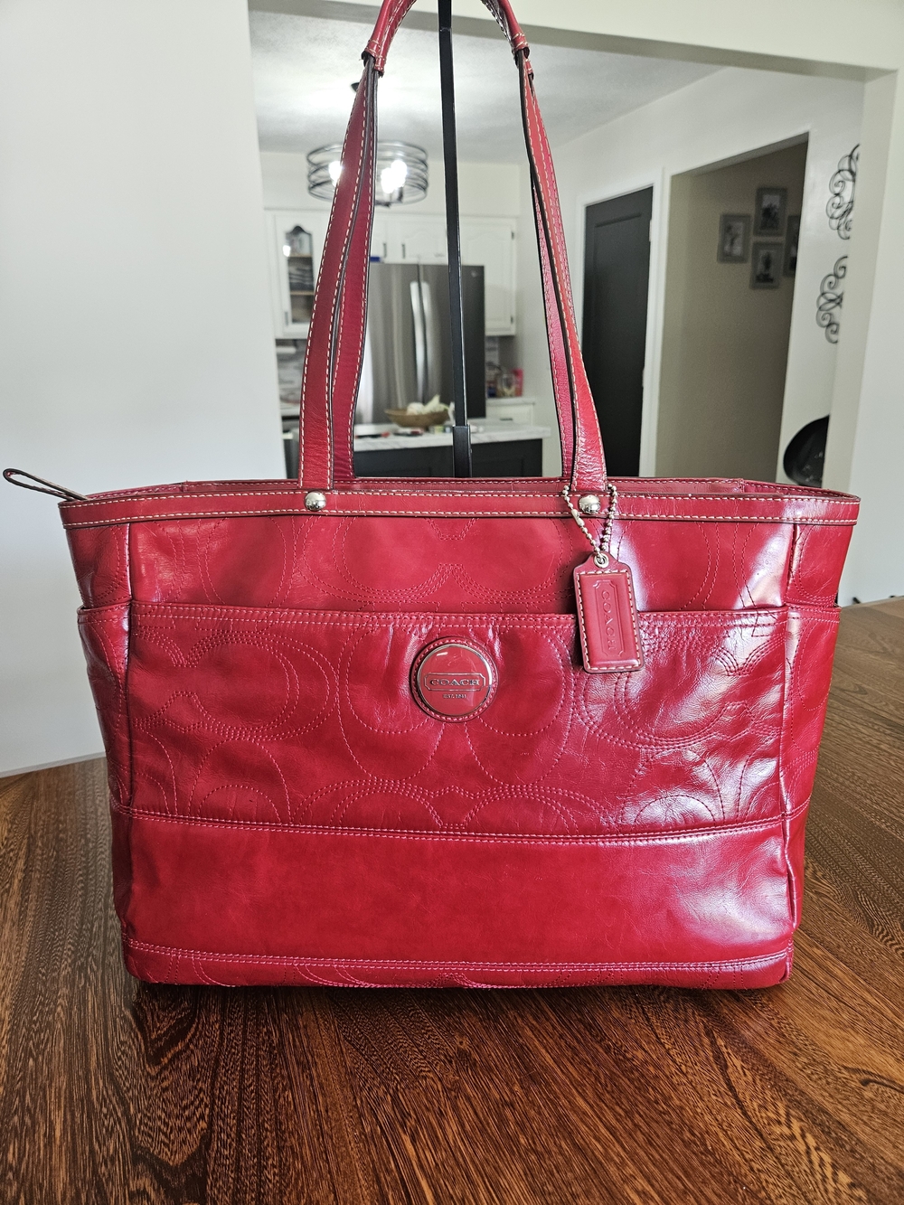 Coach Red Leather Signature Tote Bag